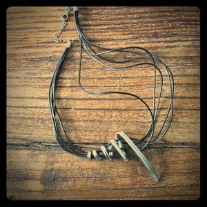 Fossil- leather and steel necklace